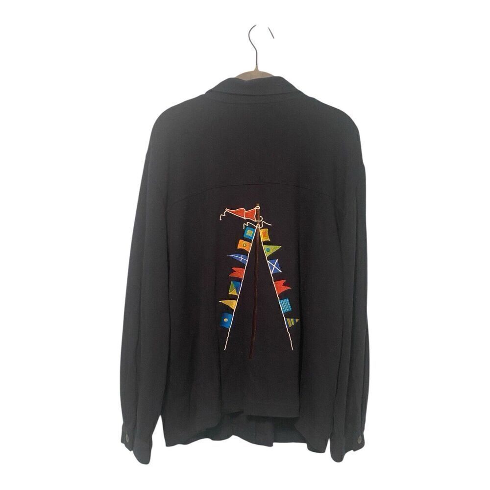 Carole Little embroidered flag long sleeve navy blue jacket size 2X - Picture 2 of 9